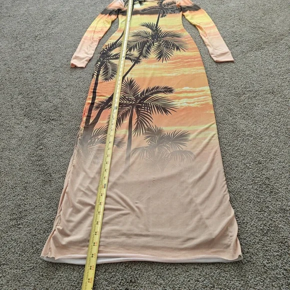 AFRM Dress Womens Extra Small Sunrise Palms Maxi Bodycon Mesh Scenic Print - Picture 10 of 12